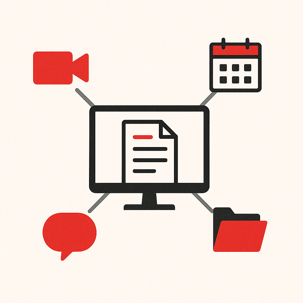 Flux de travail montrant la collaboration dans Teams : partage de fichiers, réunions, chat d'équipe