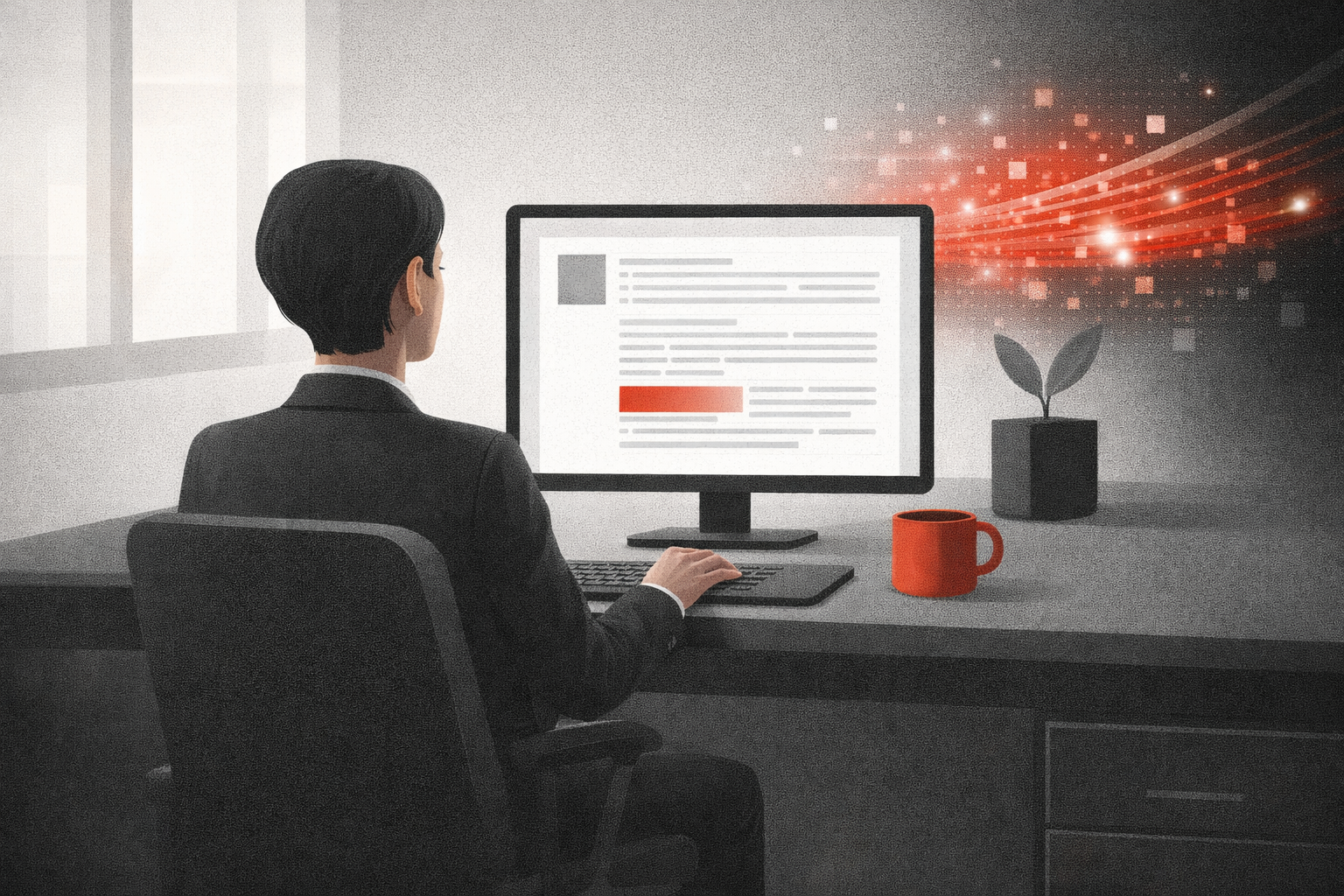 SME manager structuring a customer proposal with a laptop and a notebook