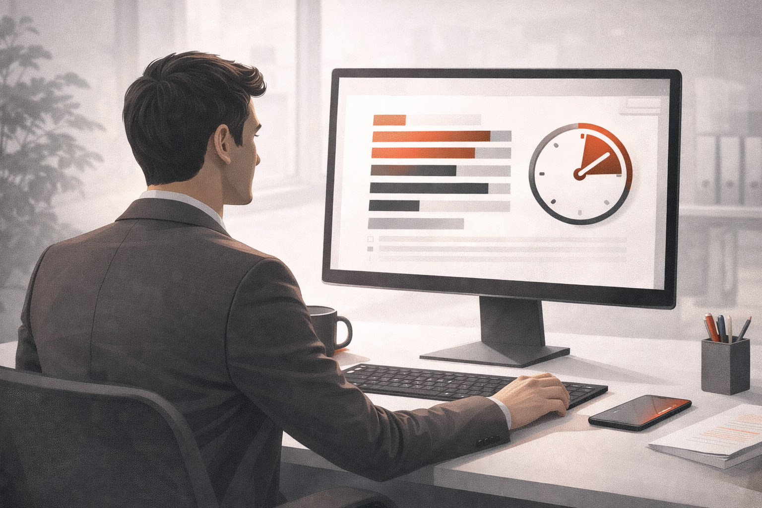 Illustration d’une personne qui gagne du temps grâce à l’IA au bureau