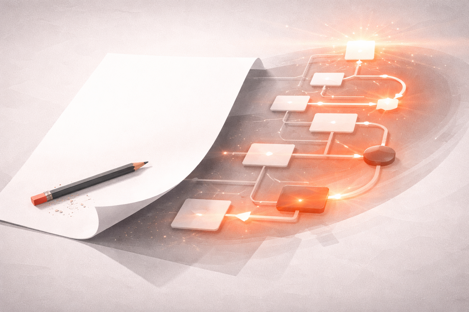 Image métaphorique de la page blanche qui se transforme en structure claire