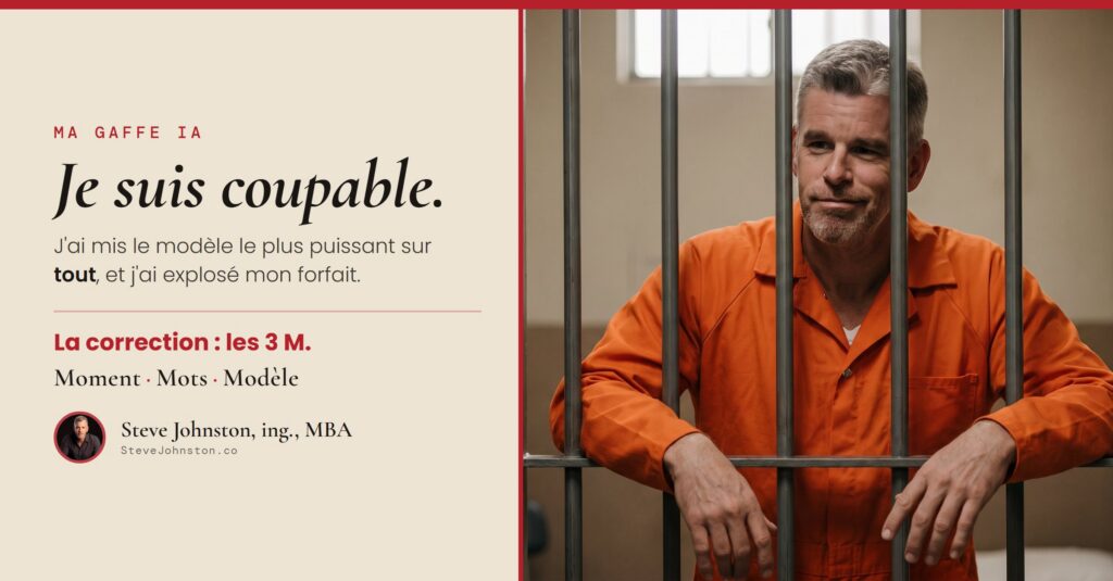 Je suis coupable : la méthode des 3 M pour choisir son modèle IA. L'Architecte, 23 juillet 2026, Steve Johnston.