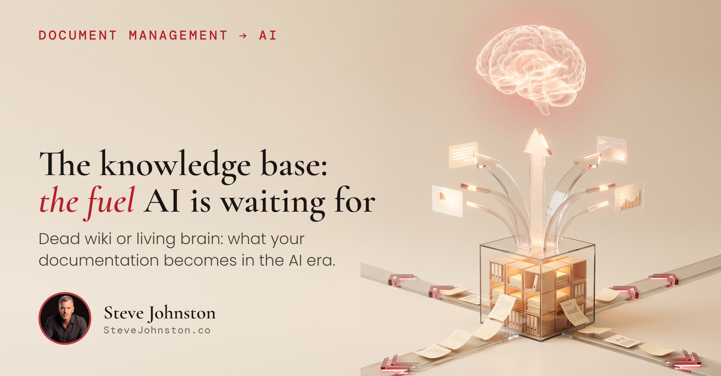 The knowledge base:. the fuel AI is waiting for. Dead wiki or living brain: what your documentation becomes in the AI era.