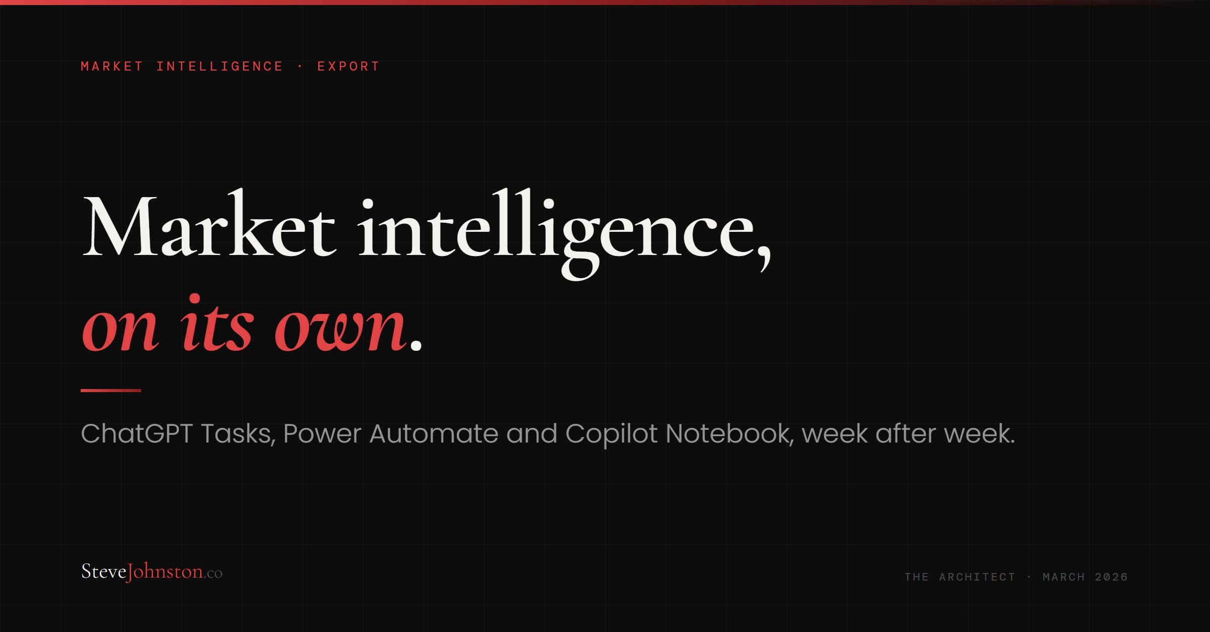 Market intelligence,. on its own.. ChatGPT Tasks, Power Automate and Copilot Notebook, week after week.
